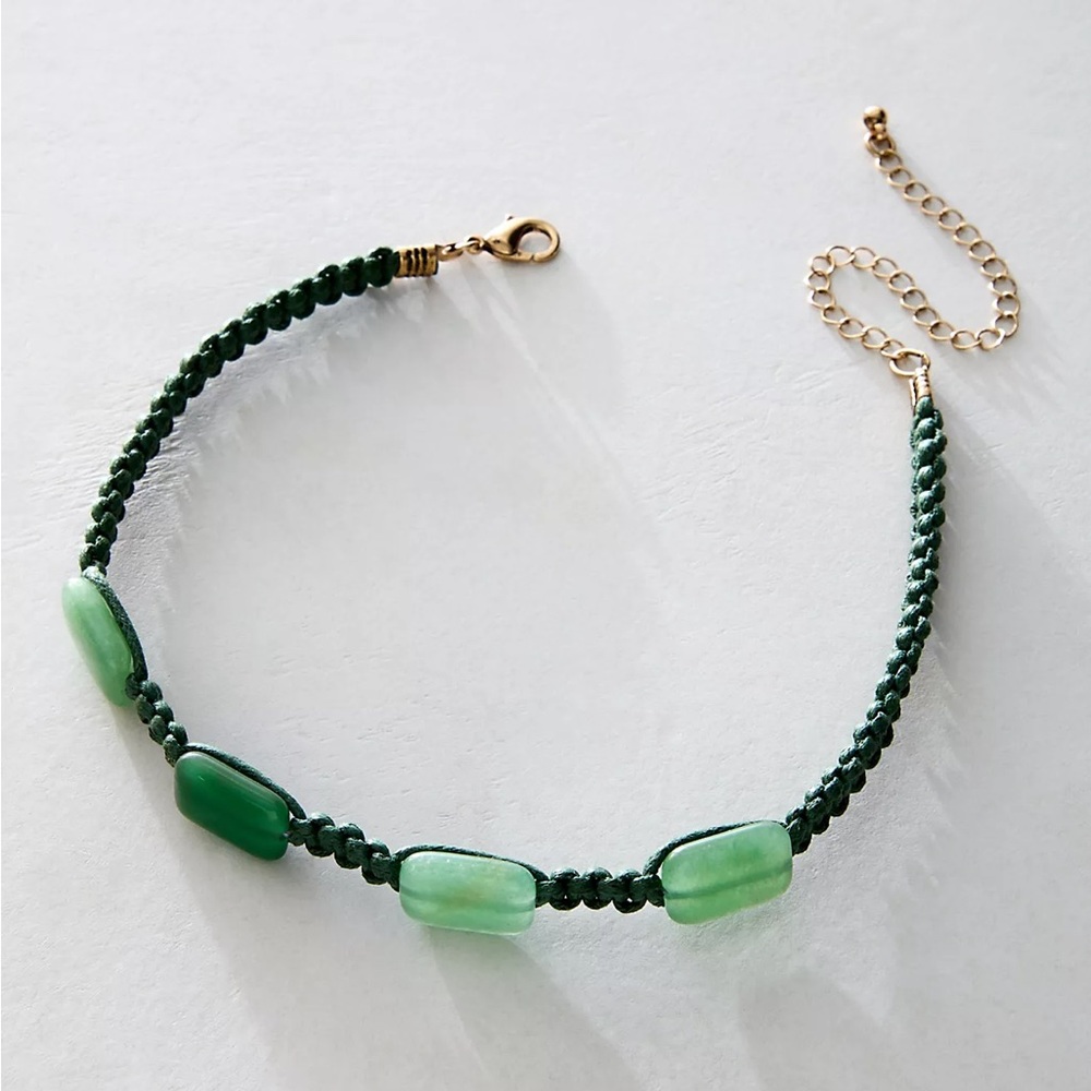 NWT Free people Sweet Carolina Choker Necklace Green Jade stone